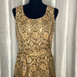 John Robshaw for Lucky Women’s Small Silk Sleeveless Tie Waist Brown Tan Dress
